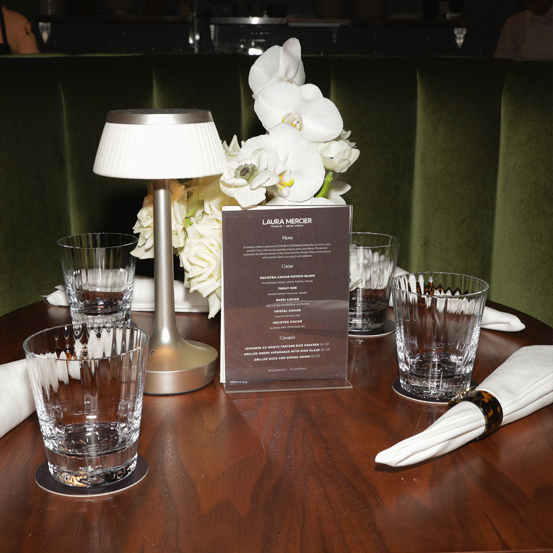 custom food menu for laura mercier on dining table l'abeille nyc