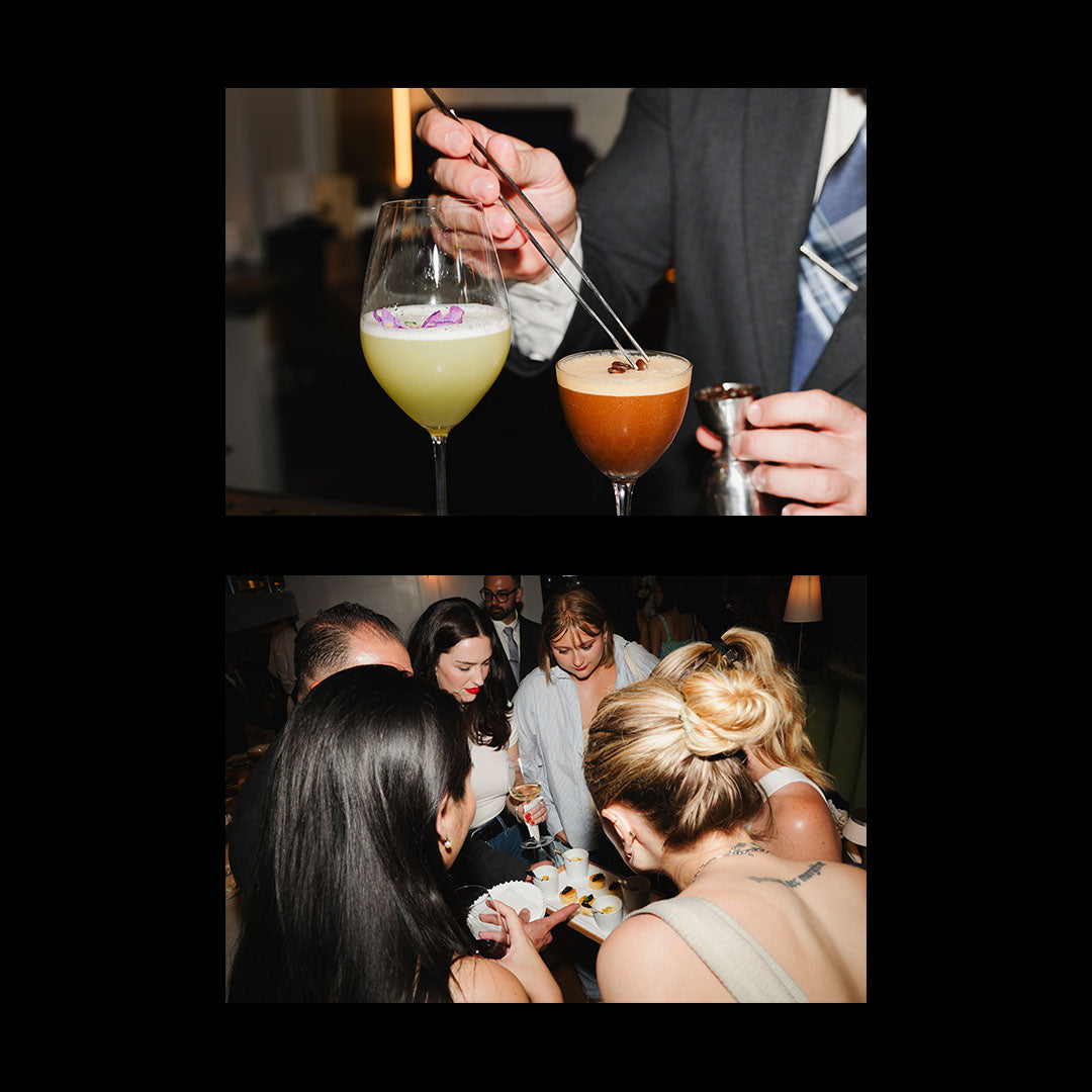 people trying canapes at laura mercier event