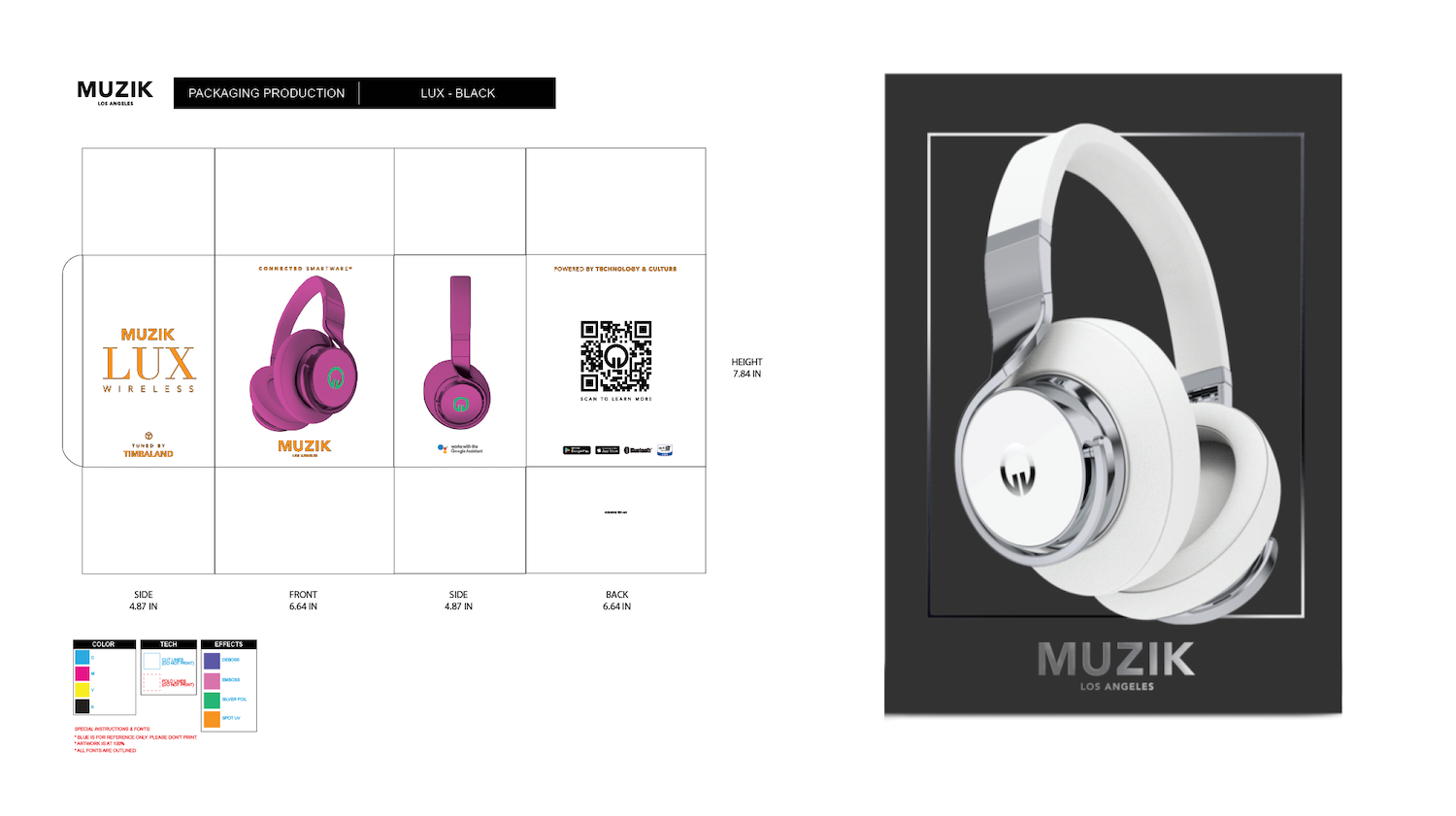 product packaging for muzik lux wireless headphones