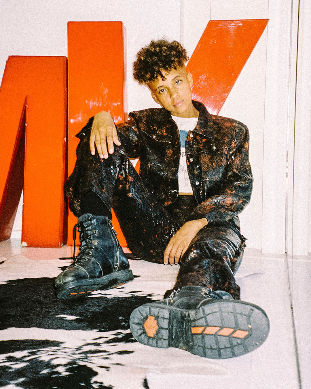 sami miro vintage snake suit suit in front of smv sign by kristen bromiley