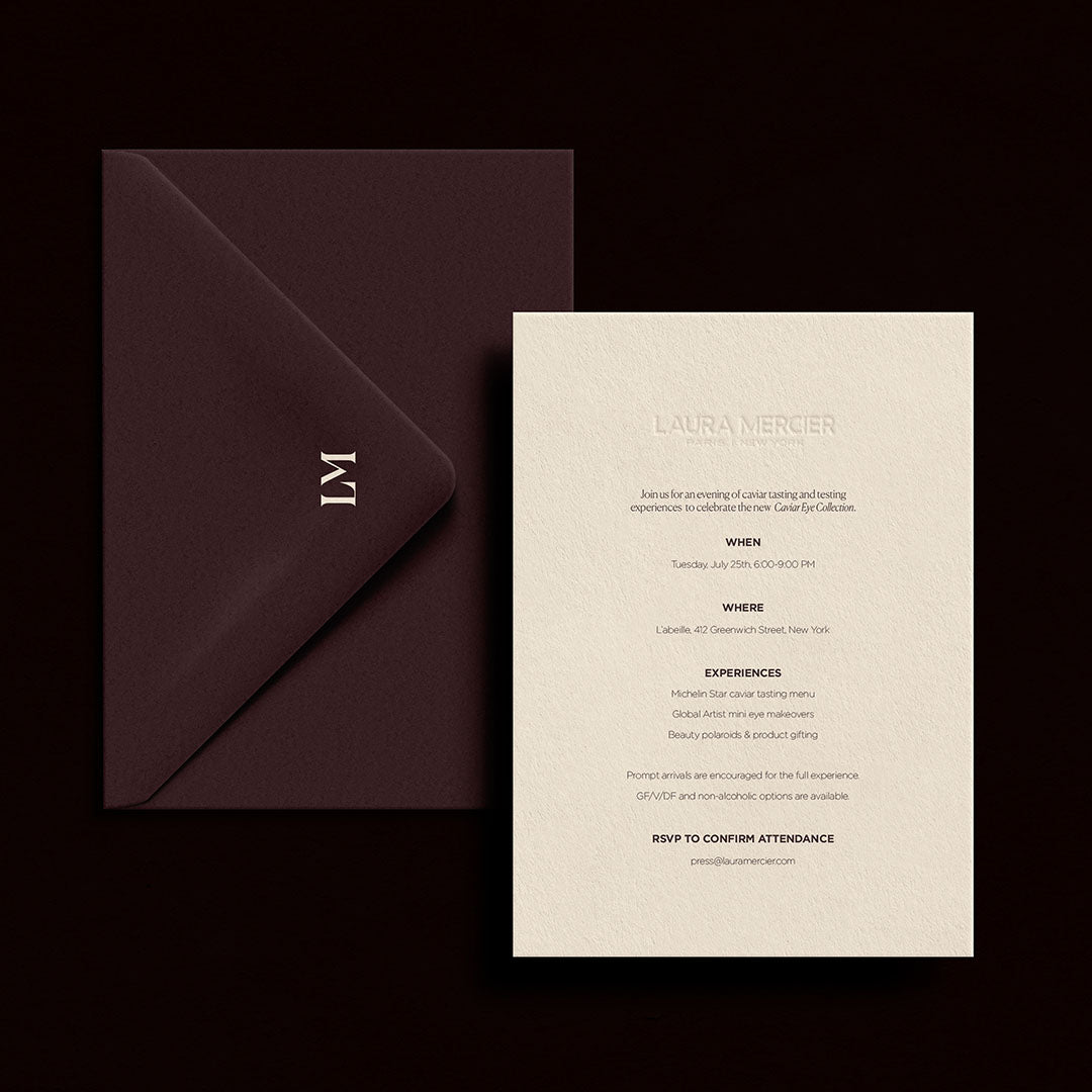 laura mercier caviar eye shadow event envelope and invitation design