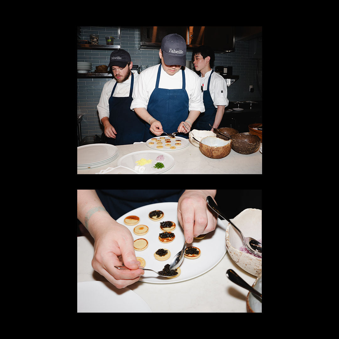 chefs of l'abeille new york city preparing caviar
