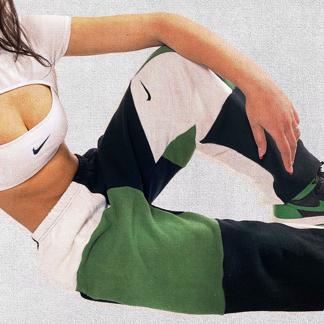 frankie collective nike patchwork sweatpants rework bustier bra
